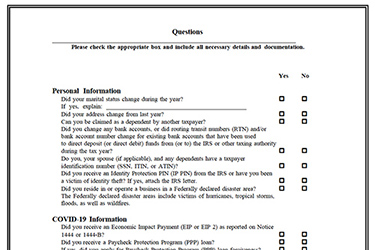 Tax Organizer Request